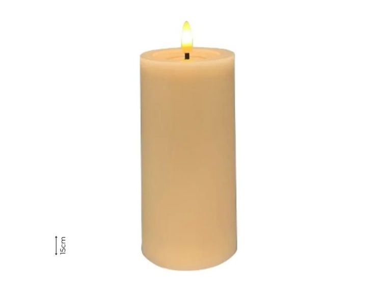 Grande bougie LED cire beige ivoire flamme LED timer intégré grand modèle sans contenant Ø7,5cm H15cm - Lilosquare