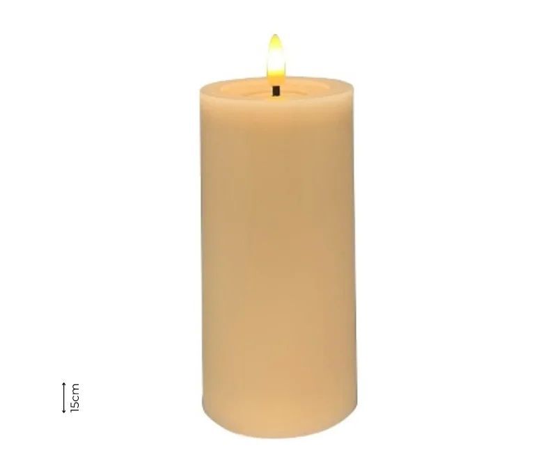 Grande bougie LED cire beige ivoire flamme LED timer intégré grand modèle sans contenant Ø7,5cm H15cm - Lilosquare
