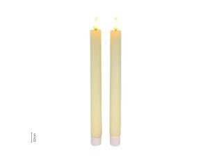 Set 2 chandelles LED effet cire crème ivoire flamme LED timer intégré H22cm Ø2,2cm - Lilosquare