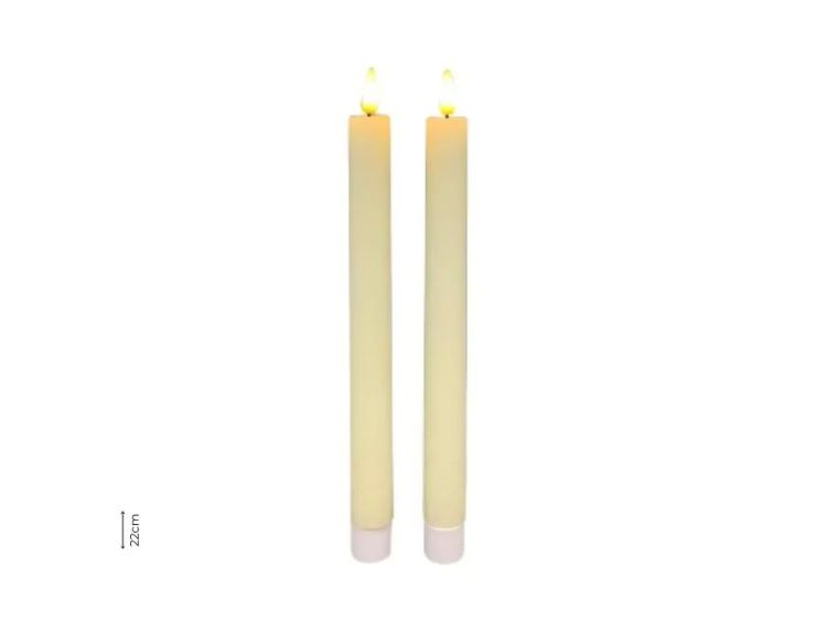 Set 2 chandelles LED effet cire crème ivoire flamme LED timer intégré H22cm Ø2,2cm - Lilosquare