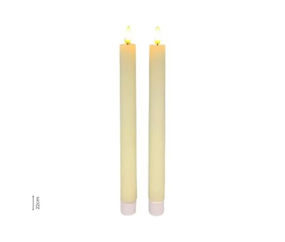 Set 2 chandelles LED effet cire crème ivoire flamme LED timer intégré H22cm Ø2,2cm - Lilosquare