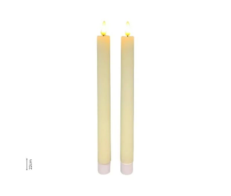 Set 2 chandelles LED effet cire crème ivoire flamme LED timer intégré H22cm Ø2,2cm - Lilosquare