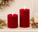 Voir la slide Bougie LED pilier velours rouge flocké flamme LED timer intégré Ø7,5cm H10cm - Lilosquare