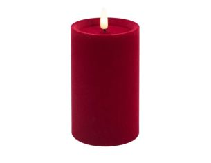 Grande bougie LED pilier velours rouge flocké flamme LED timer intégré Ø10cm H20cm - Lilosquare