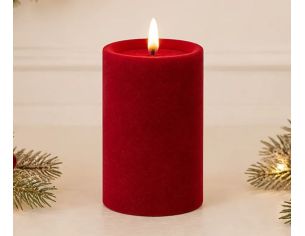 Grande bougie LED pilier velours rouge flocké flamme LED timer intégré Ø10cm H20cm - Lilosquare