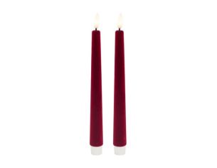Set 2 chandelles LED velours rouge flocké flamme LED timer intégré bougeoir H22,5cm Ø2,2cm - Lilosquare