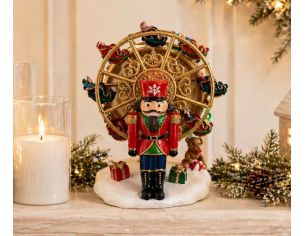 Boîte à musique grande roue dorée casse-noisette résine rouge vert or figurines Noël H14cm - Lilosquare