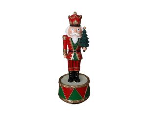 Boîte à musique casse-noisette résine rouge vert or couronne sapin de Noël tambour H22cm - Lilosquare