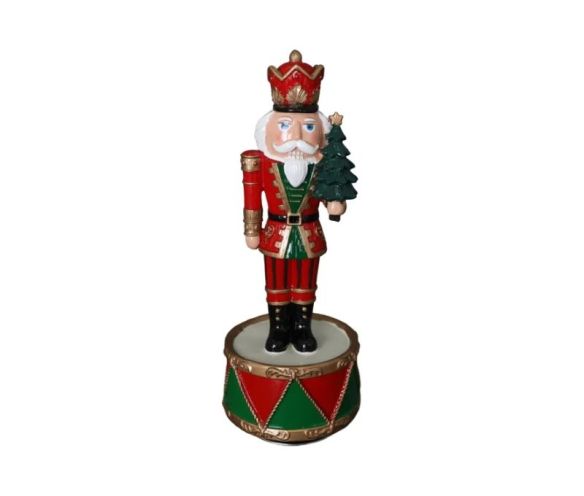 Boîte à musique casse-noisette résine rouge vert or couronne sapin de Noël tambour H22cm - Lilosquare