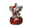 Voir la slide Boîte à musique carrousel Noël résine rouge blanc or Père Noël chevaux couronnes houx H16,5cm - Lilosquare