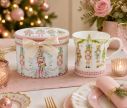 Voir la slide Mug porcelaine blanc casse-noisette rose or liseret doré boîte cadeau ronde ruban beige 320ml - Lilosquare