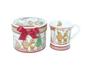 Mug Noël porcelaine personnages pain d'épices sucre d'orge maison bonbon sapin boîte cadeau ronde rouge 320ml - Lilosquare