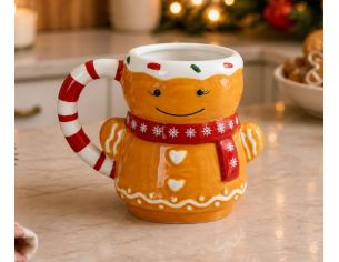Tasse Noël céramique figurine bonhomme pain d'épices 3D écharpe rouge anse sucre d'orge glaçage 320ml - Lilosquare