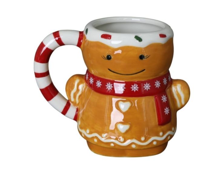 Tasse Noël céramique figurine bonhomme pain d'épices 3D écharpe rouge anse sucre d'orge glaçage 320ml - Lilosquare