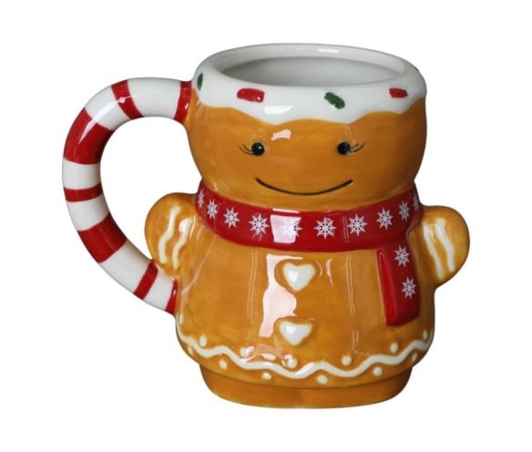 Tasse Noël céramique figurine bonhomme pain d'épices 3D écharpe rouge anse sucre d'orge glaçage 320ml - Lilosquare