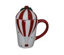 Voir la slide Tasse Noël porcelaine montgolfière rayée rouge blanc couvercle houx baies rouges anse rouge 400ml H18cm - Lilosquare