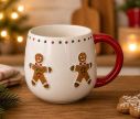 Voir la slide Mug Noël céramique blanc arrondi bonhomme pain d'épices décor points rouges anse rouge 320ml - Lilosquare
