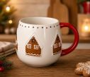 Voir la slide Mug Noël céramique blanc arrondi maison pain d'épices glaçage blanc couronne houx anse rouge 320ml - Lilosquare