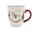 Voir la slide Tasse Noël céramique blanche cheval bascule casse-noisette sucre d'orge sapin étoiles dorées liseré anse rouge 300ml