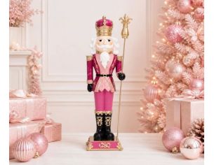 Figurine casse-noisette résine rose fuchsia or couronne royale sceptre fleur de lys bottes noires H47cm - Lilosquare