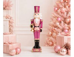 Figurine casse-noisette résine rose fuchsia or chapeau militaire trompette dorée bottes noires H47cm - Lilosquare