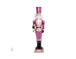 Figurine casse-noisette résine rose fuchsia or chapeau militaire trompette dorée bottes noires H47cm - Lilosquare