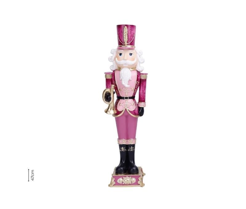 Figurine casse-noisette résine rose fuchsia or chapeau militaire trompette dorée bottes noires H47cm - Lilosquare