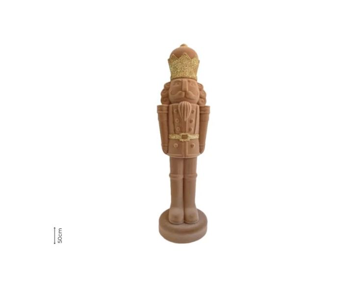 Figurine casse-noisette floqué velours beige sable couronne paillettes dorées ceinture or H50cm - Lilosquare