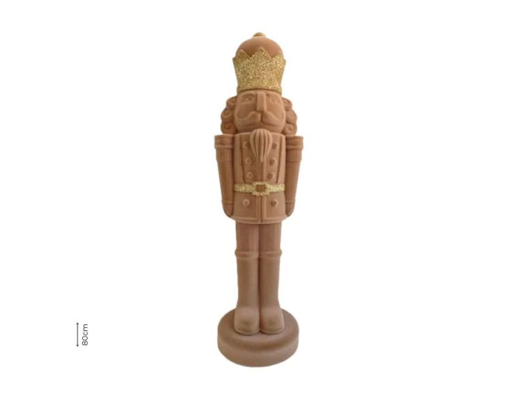 Grande figurine casse-noisette flocqué velours beige sable couronne paillettes dorées ceinture or H80cm - Lilosquare