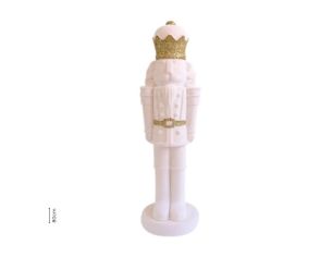 Grande figurine casse-noisette floqué velours blanc couronne paillettes dorées ceinture or H80cm - Lilosquare