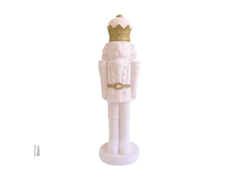 Grande figurine casse-noisette floqué velours blanc couronne paillettes dorées ceinture or H80cm - Lilosquare