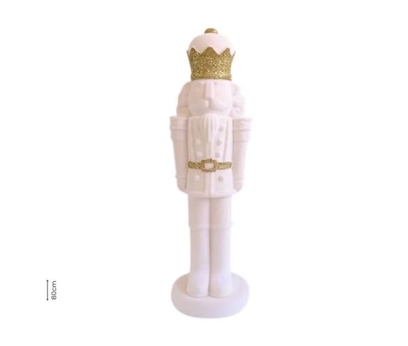 Grande figurine casse-noisette floqué velours blanc couronne paillettes dorées ceinture or H80cm - Lilosquare