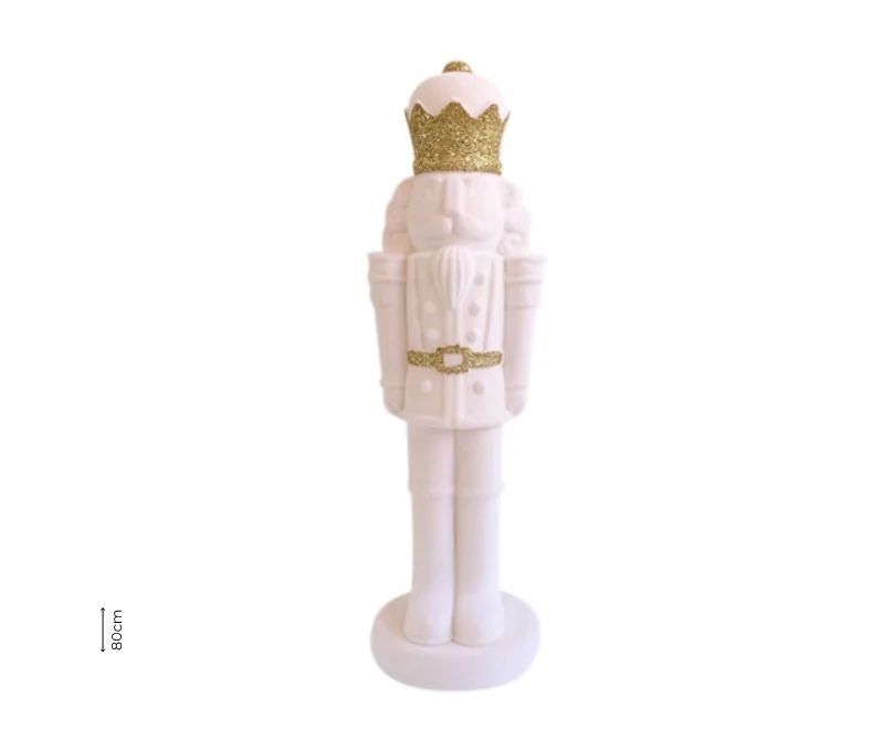 Grande figurine casse-noisette floqué velours blanc couronne paillettes dorées ceinture or H80cm - Lilosquare
