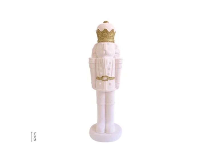 Grande figurine casse-noisette floqué velours blanc couronne paillettes dorées ceinture or H50cm - Lilosquare