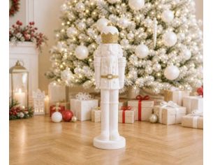 Grande figurine casse-noisette floqué velours blanc couronne paillettes dorées ceinture or H50cm - Lilosquare