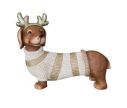 Voir la slide Figurine teckel Noël magnésie pull tricoté blanc rayures dorées bois de renne dorés 42cm - Lilosquare