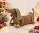 Voir la slide Cale-porte teckel peluche caramel tissu tricoté écossais écharpe carreaux cœurs dorés 42cm - Lilosquare
