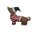 Voir la slide Figurine teckel porcelaine brillante caramel bonnet lutin vert pull rouge rayé blanc 9cm - Lilosquare