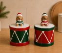 Voir la slide Boîte porcelaine Noël tambour rouge vert blanc teckel bonnet lutin vert couvercle H13cm - Lilosquare