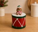 Voir la slide Boîte porcelaine Noël tambour rouge vert blanc teckel bonnet lutin vert couvercle H13cm - Lilosquare