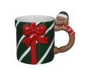 Voir la slide Mug Noël porcelaine vert rayé blanc paquet cadeau nœud rouge anse teckel bonnet lutin vert 320ml - Lilosquare