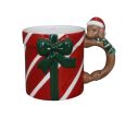 Voir la slide Mug Noël porcelaine rouge rayé blanc paquet cadeau nœud vert anse teckel bonnet Père Noël rouge 320ml - Lilosquare