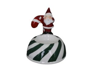 Bougeoir photophore Noël porcelaine Père Noël vert sucre d'orge vert blanc base rayée bougie chauffe-plat H9cm - Lilosquare