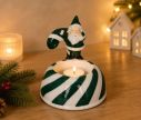 Voir la slide Bougeoir photophore Noël porcelaine Père Noël vert sucre d'orge vert blanc base rayée bougie chauffe-plat H9cm - Lilosquare