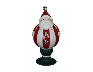 Bonbonnière porcelaine brillante Père Noël rouge rayé blanc bonbons sucre orge couvercle socle vert H27cm - Lilosquare