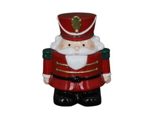 Pot à biscuits porcelaine brillante casse-noisette rouge or vert chapeau militaire barbe blanche H17cm - Lilosquare