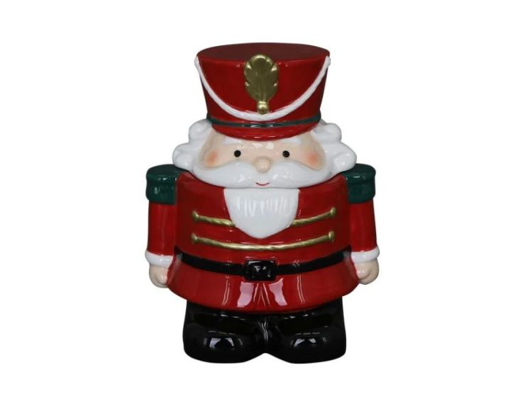 Pot à biscuits porcelaine brillante casse-noisette rouge or vert chapeau militaire barbe blanche H17cm - Lilosquare