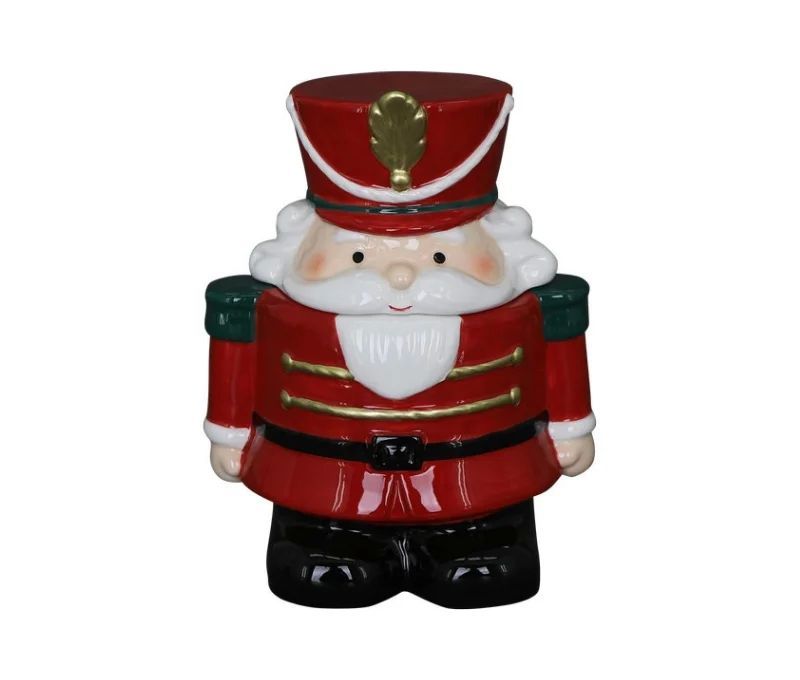 Pot à biscuits porcelaine brillante casse-noisette rouge or vert chapeau militaire barbe blanche H17cm - Lilosquare