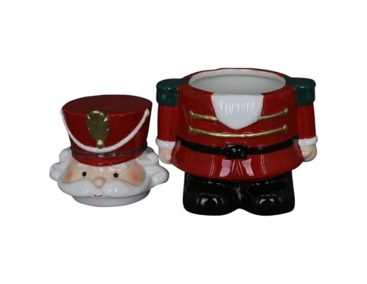 Pot à biscuits porcelaine brillante casse-noisette rouge or vert chapeau militaire barbe blanche H17cm - Lilosquare