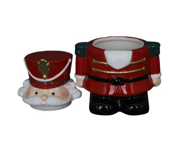 Pot à biscuits porcelaine brillante casse-noisette rouge or vert chapeau militaire barbe blanche H17cm - Lilosquare